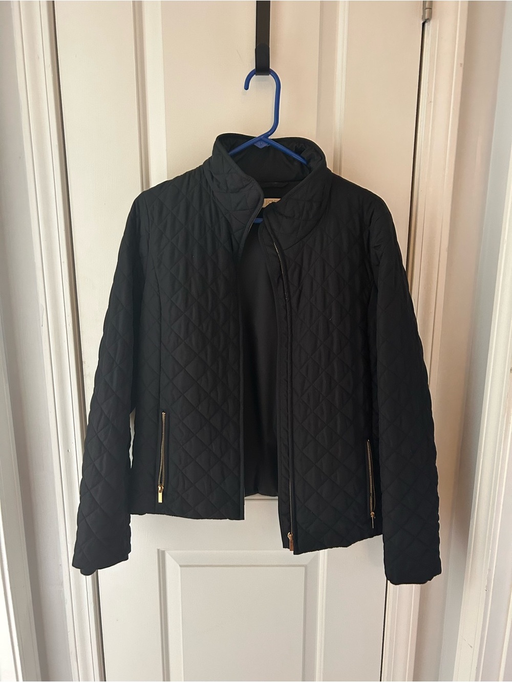 J. Crew Black Quilted Puffer Jacket with Gold Zippers